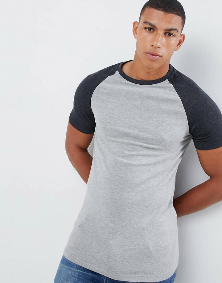 Asos Design Muscle Fit Crew Neck T-shirt With Stretch With Contrast Raglan - Multi