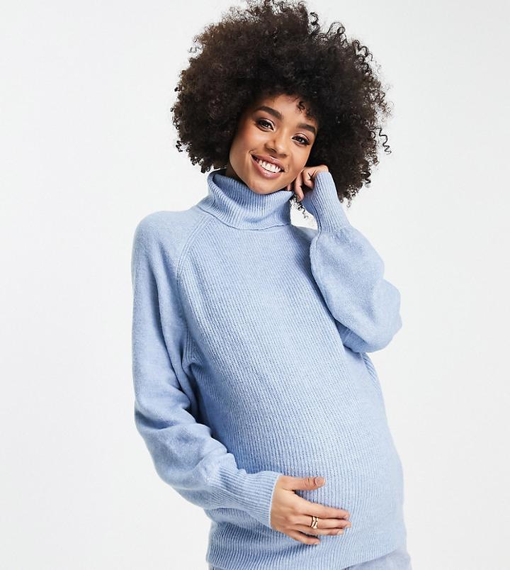 Urban Bliss Maternity High Neck Sweater In Ice Blue