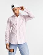 Polo Ralph Lauren Icon Logo Stripe Poplin Shirt Custom Regular Fit In Pink/white
