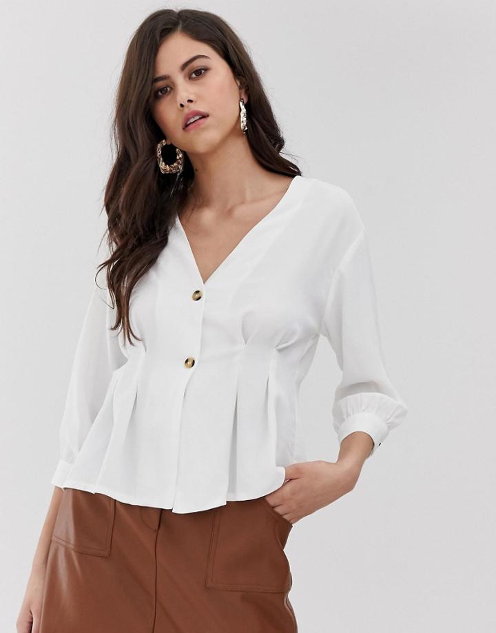 Vila Button Through Waist Detail Blouse In Cream - Cream