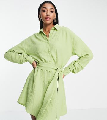 Lola May Tall Shirt Dress With Tie Waist In Lime-green