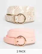 Asos 2 Pack Round Buckle Pastel Snake And Plain Belt - Multi