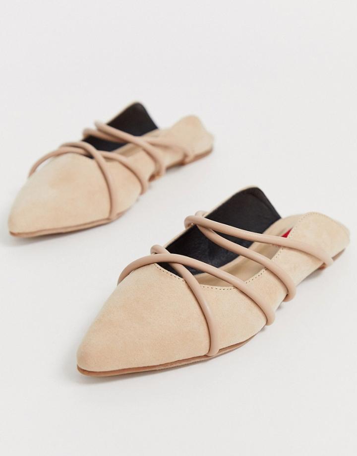 London Rebel Pointed Strappy Mules In Beige - Beige
