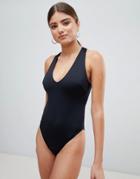 Asos Design Fuller Bust V Front Cross Back Swimsuit - Black