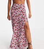 Miss Selfridge Petite Mae Button Through Midi Skirt In Red Floral Print