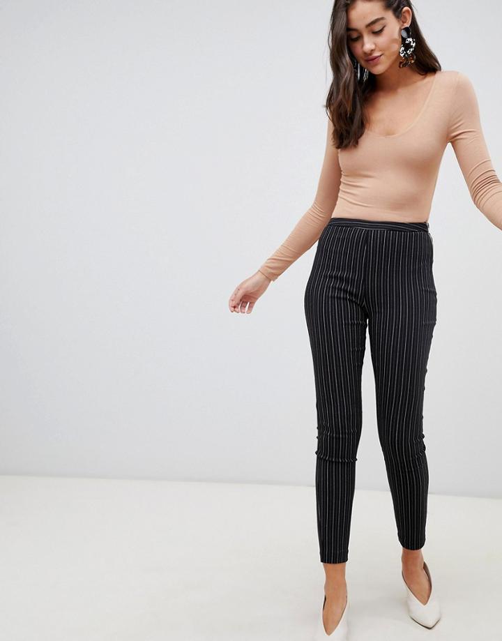 New Look Slim Leg Pants With Pinstripe - Black