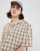 Asos Design Oversized Boxy Check Shirt In Brown With Revere Collar - Brown