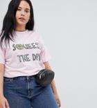 Daisy Street Plus Relaxed T-shirt With Squeeze The Day Graphic - Pink