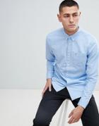 Hollister Poplin Icon Seagull Logo Button Down Collar Stretch Slim Fit Pocket Shirt In Light Blue - Blue