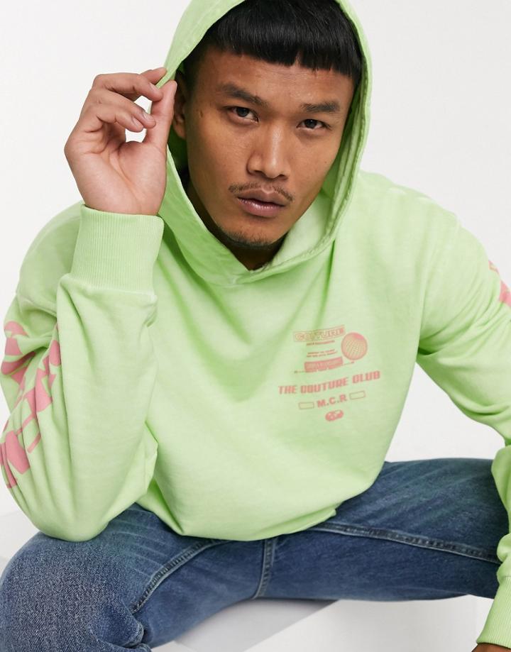 The Couture Club Hoodie With Washed Logo In Neon Mint-green