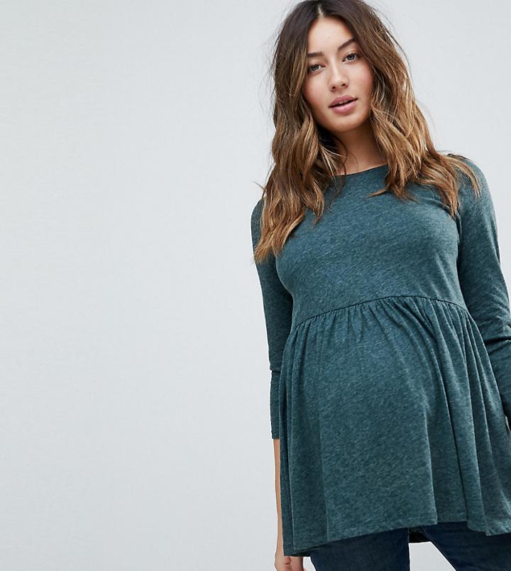 New Look Maternity Long Sleeve Peplum Top - Green