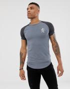Gym King Muscle T-shirt In Gray With Contrast Sleeves - Green