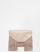 Asos Fringed Leather Clutch Bag - Nude