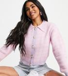 Missguided Cardigan With Collar In Pink Houndstooth - Part Of A Set