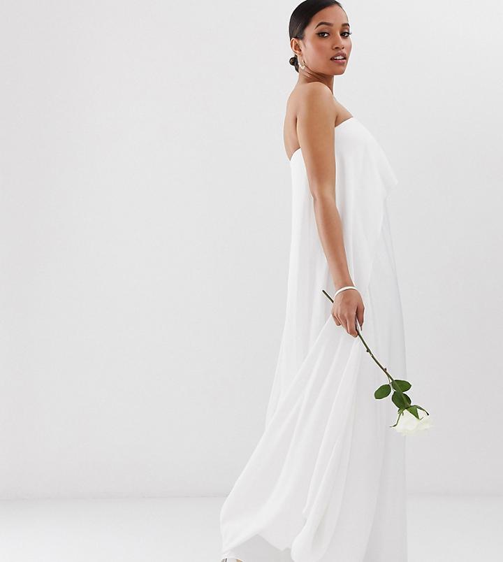 Asos Edition Petite Floaty Cape Back Wedding Jumpsuit-white