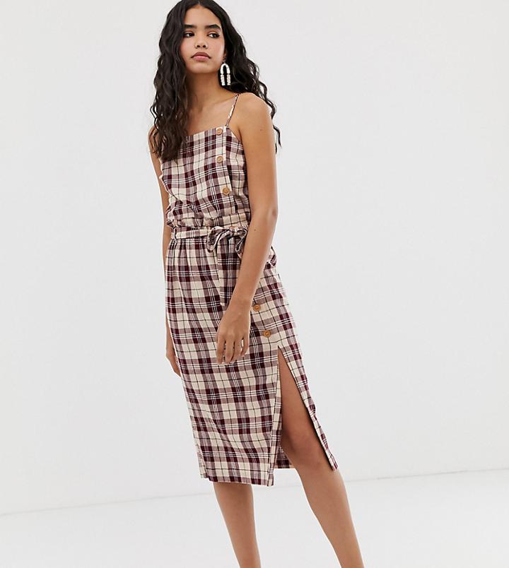 Miss Selfridge Midi Skirt With Paper Bag Waist In Check - Red
