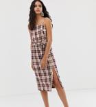 Miss Selfridge Midi Skirt With Paper Bag Waist In Check - Red