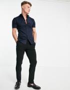 New Look Short Sleeve Muscle Fit Poplin Shirt In Navy