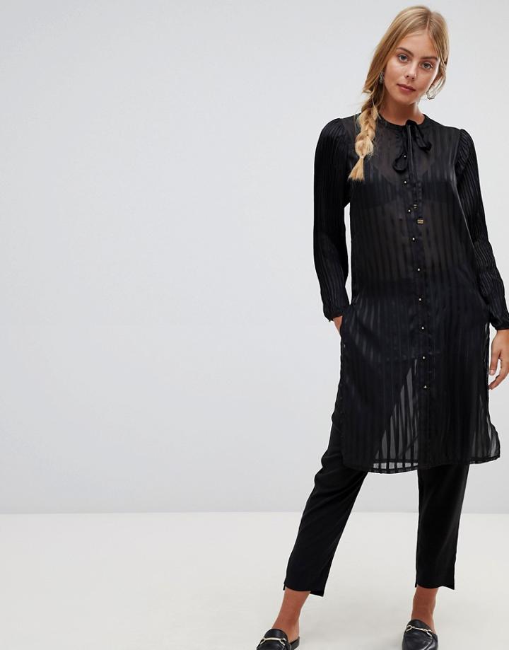 Qed London Sheer Maxi Shirt - Black