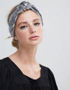 Asos Design Knot Front Sequin Headband In Silver - Silver
