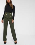Unique21 Military Gold Buttons Tailored Pants-green