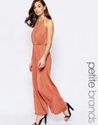 Lipstick Boutique Petite Jumpsuit With Wrap Front - Light Rust