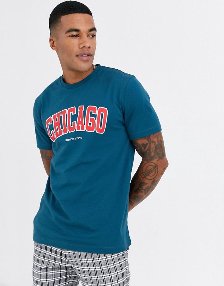 Asos Design T-shirt With City Print-blue