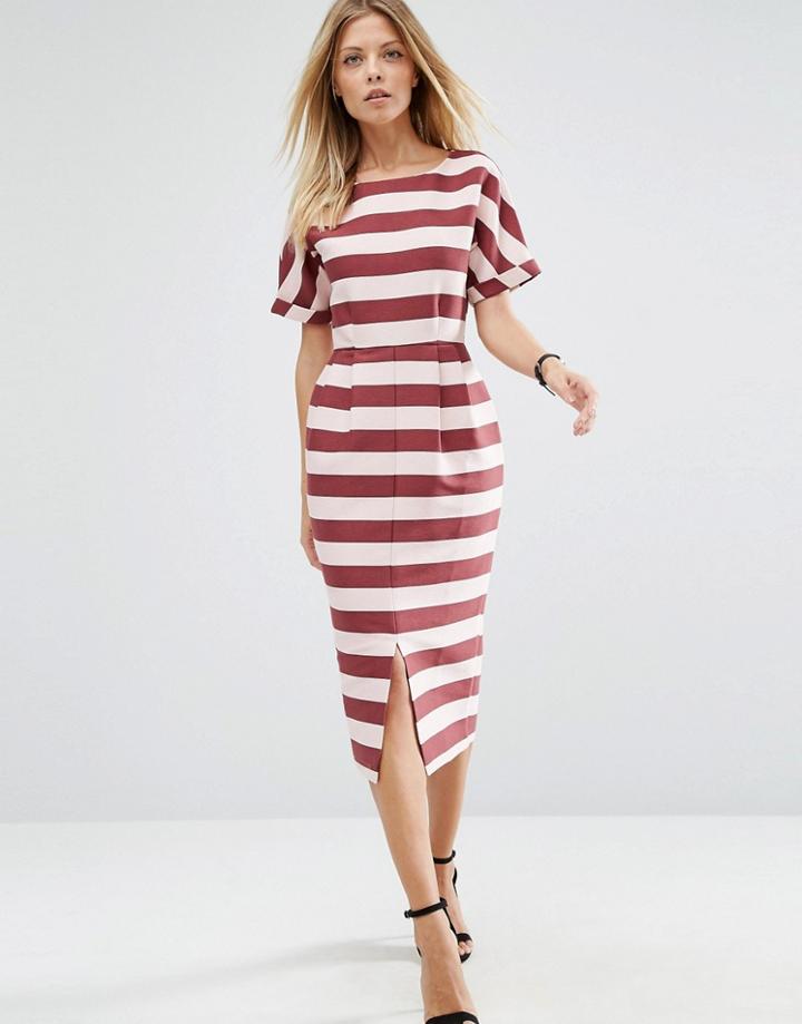 Asos Wiggle Dress In Woven Stripe - Multi
