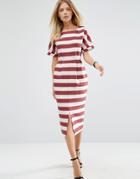Asos Wiggle Dress In Woven Stripe - Multi