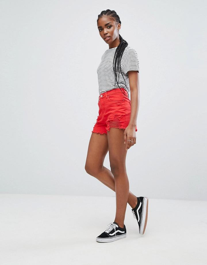 New Look Extreme Ripped Denim Shorts - Red