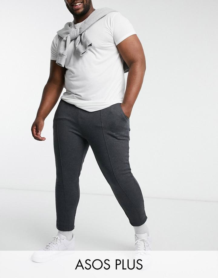 Asos Design Plus Organic Jersey Sweatpants With Pin Tucks In Charcoal Heather-grey