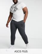 Asos Design Plus Organic Jersey Sweatpants With Pin Tucks In Charcoal Heather-grey