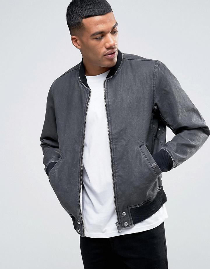 Diesel J-holz Acid Wash Denim Bomber - Gray