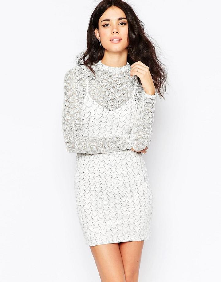 Oh My Love Long Sleeve Bodycon Dress In Zigzag Glitter Fabric - Zig Zag