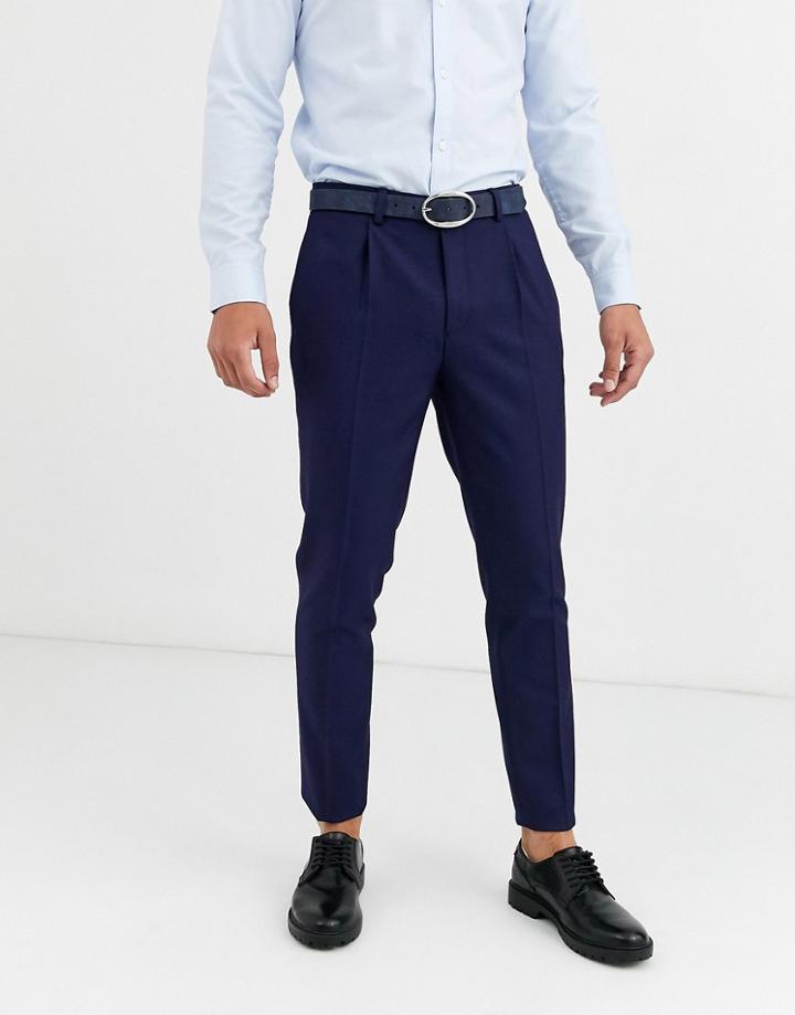 Asos Design Pleated Skinny Smart Pants In Navy