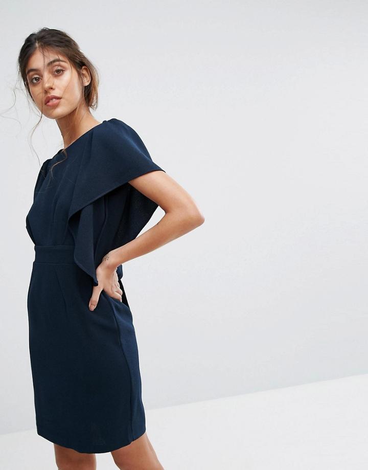 Closet Cape Sleeve Midi Dress - Navy