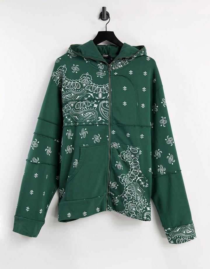 Jaded London Cut And Sew Paisley Hoodie In Green - Part Of A Set