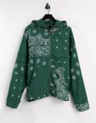 Jaded London Cut And Sew Paisley Hoodie In Green - Part Of A Set