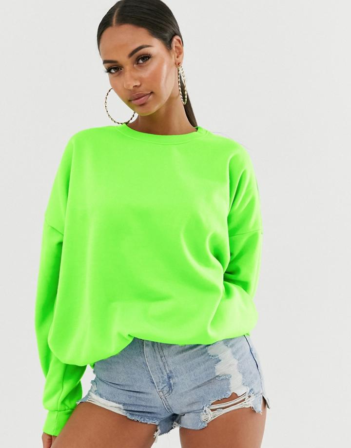 Asos Design Oversized Sweatshirt In Neon Green - Green