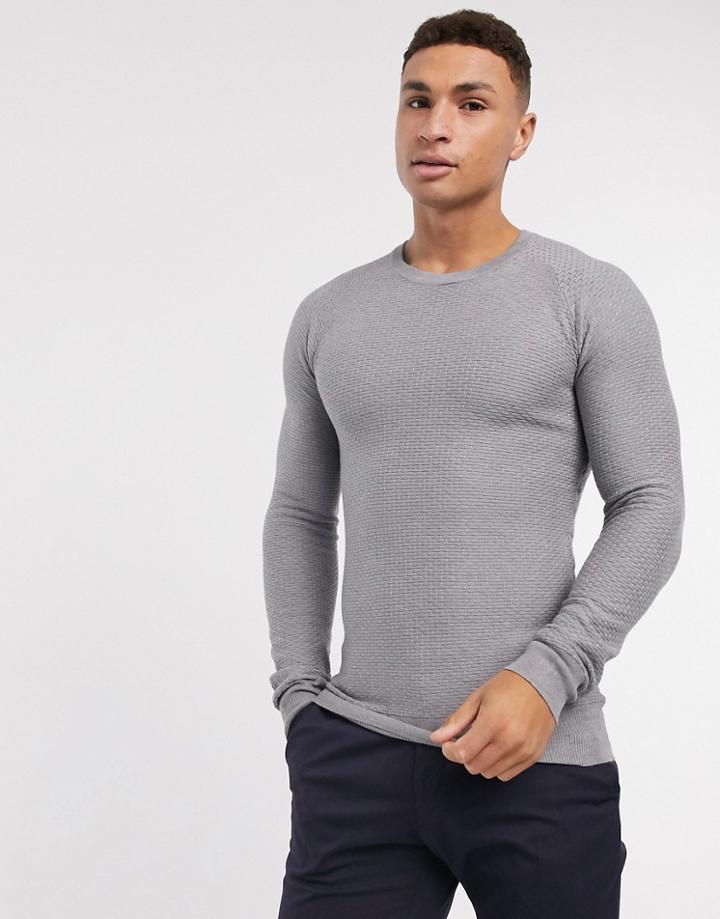 Gianni Feraud Brick Weave Knitted Crew Neck Sweater-grey