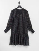 Y.a.s Chiffon Smock Dress With Drop Hem In Mixed Floral And Stripe-multi