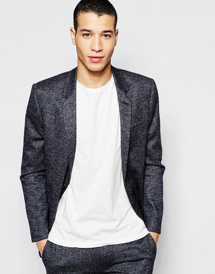 Asos Super Skinny Blazer In Salt And Pepper - Navy