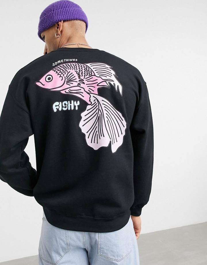 New Love Club Somethings Fishy Sweatshirt In Black