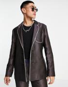 Asos Design Slim Suit Jacket In Geo Jacquard In Navy