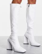 Public Desire Peggy Flare Heel Knee Boots In White
