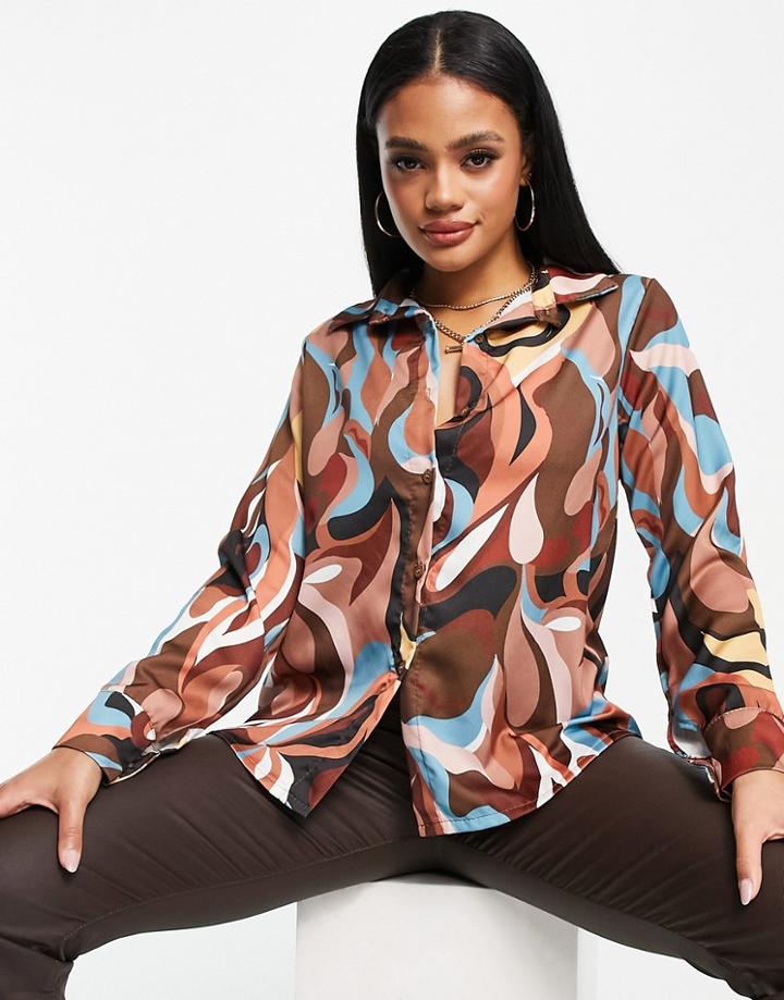 I Saw It First Marble Print Shirt In Brown Swirl