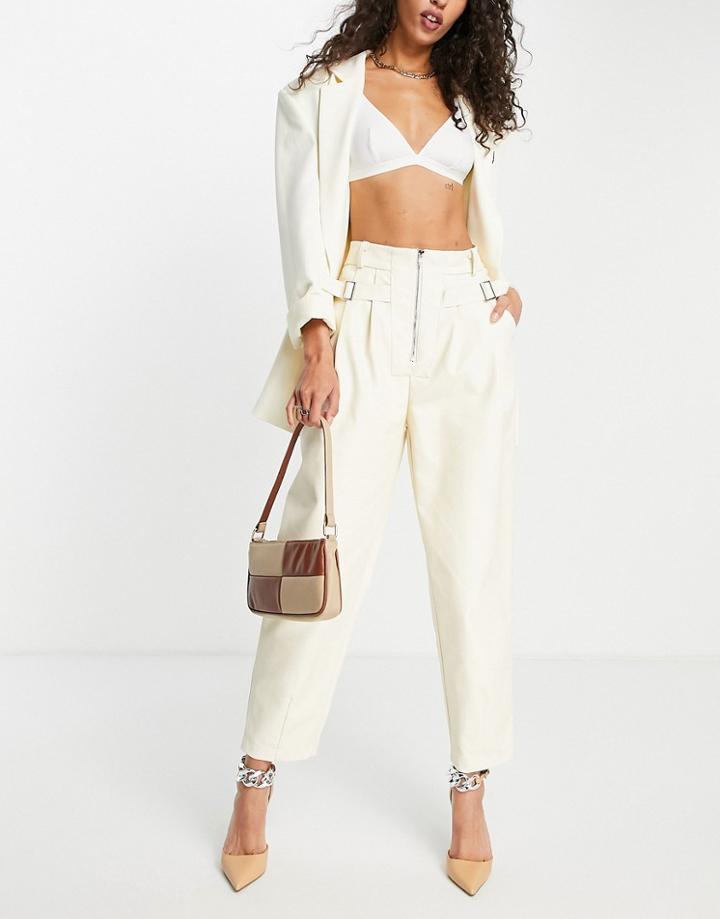 Ghospell Faux Leather Pants In Cream-white