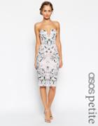 Asos Petite Pencil Dress With Curved Plunge Neck In Floral Print - Multi