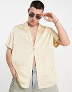 Asos Design Relaxed Shirt With One Button In Beige-neutral