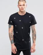 Religion T-shirt With All Over Embroided Skull - Black
